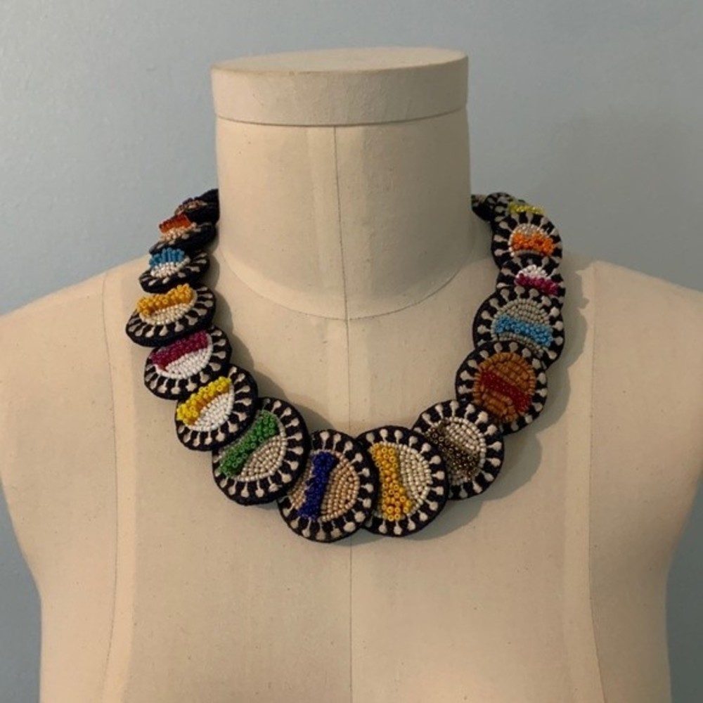 Multicolored Colorful Beaded Disc Choker Necklace